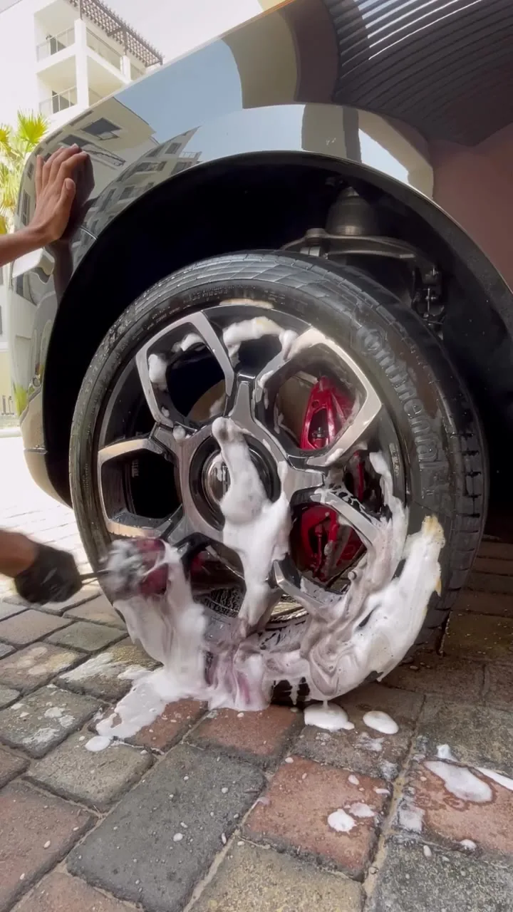 Foam working over a wheel during a real Detail Boss deep clean